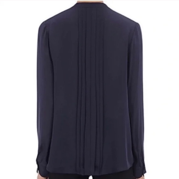 L’Agence Lauren Long Sleeve Pleated Silk Blouse Black Small D1 - Picture 2 of 8